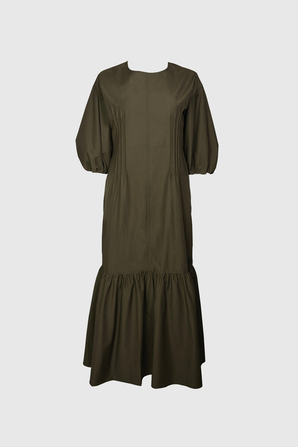 Waist Tuck Flare Dress in Khaki