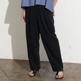 High-Waisted Pleat-Front Straight-Leg Pants in Black
