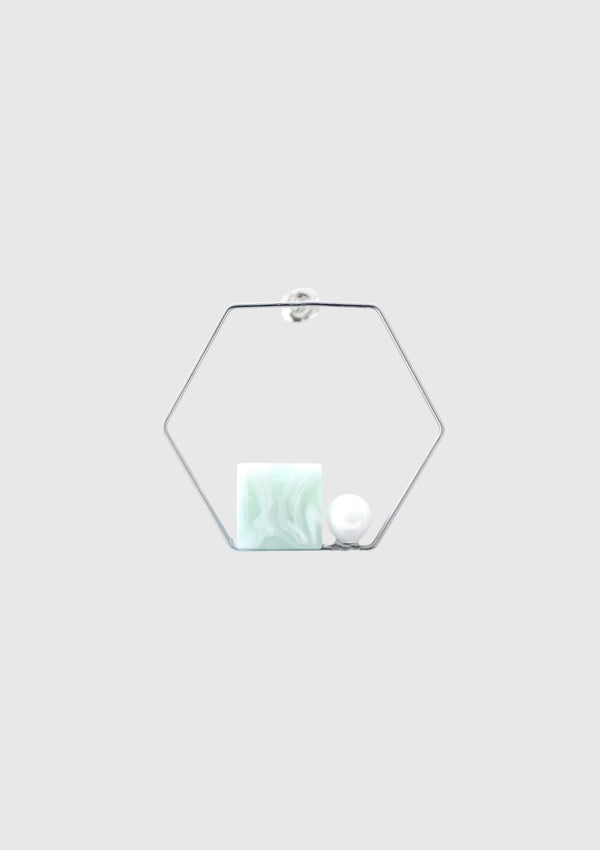 Pearl x Hexagon Earring (Single) in Green
