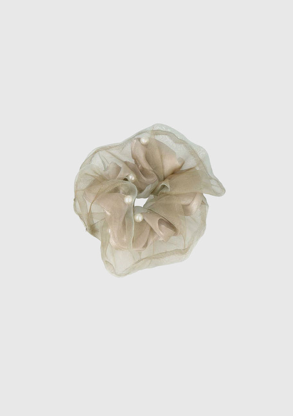 Sheer Scrunchie With Pearl in Grey