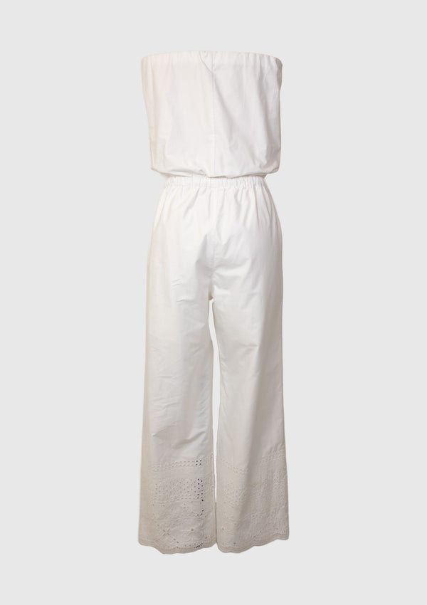 Cotton Embroidery Tube Jumpsuit in White