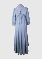 Yoke Detail Back-Ribbon Asymmetric Frill Layer Shirt Dress in Blue