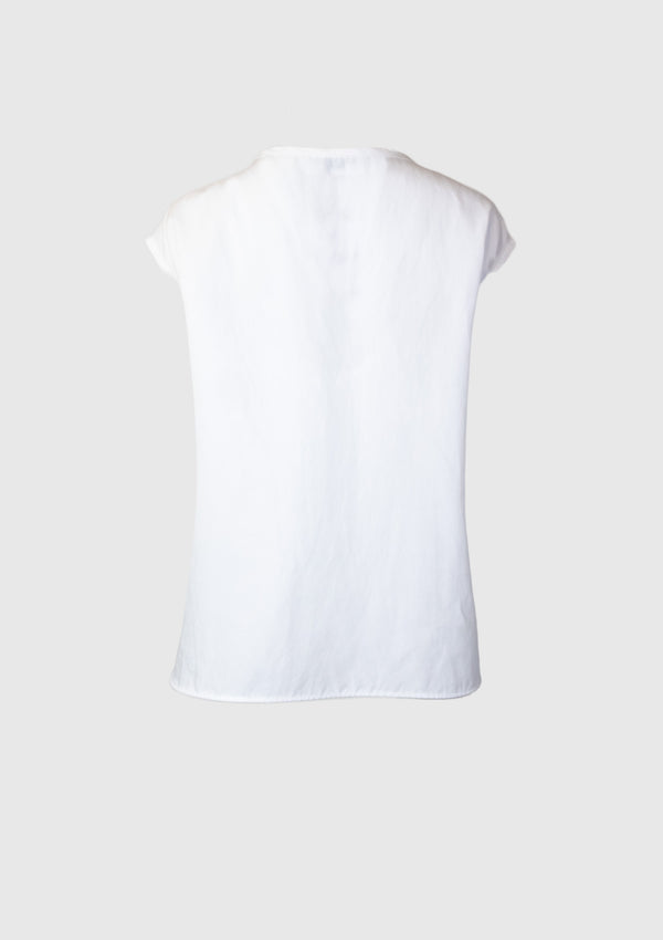 Cotton Blend 1 Pocket Sleeveless Boxy Blouse in White