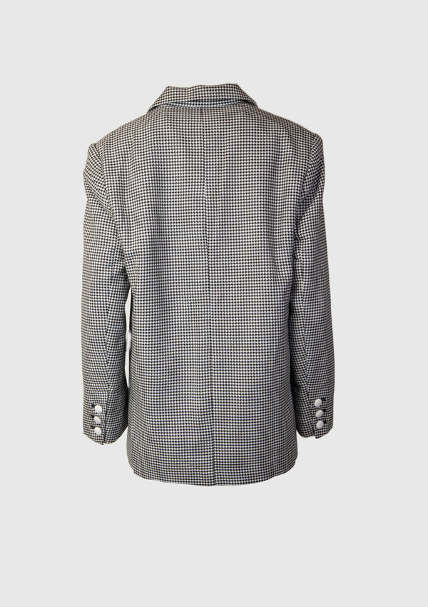 Houndstooth Single 2-Button Double Vent Jacket in Black