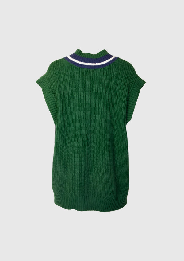 V-Neck Knitted Vest in Dark Green
