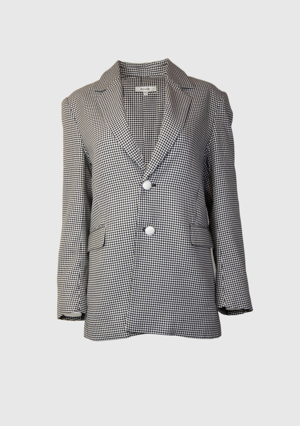 Houndstooth Single 2-Button Double Vent Jacket in Black