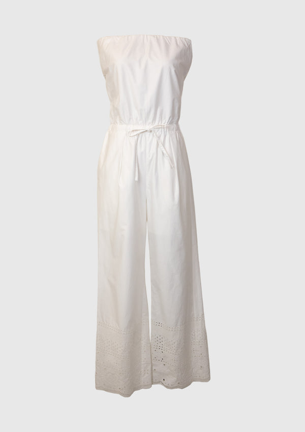 Cotton Embroidery Tube Jumpsuit in White