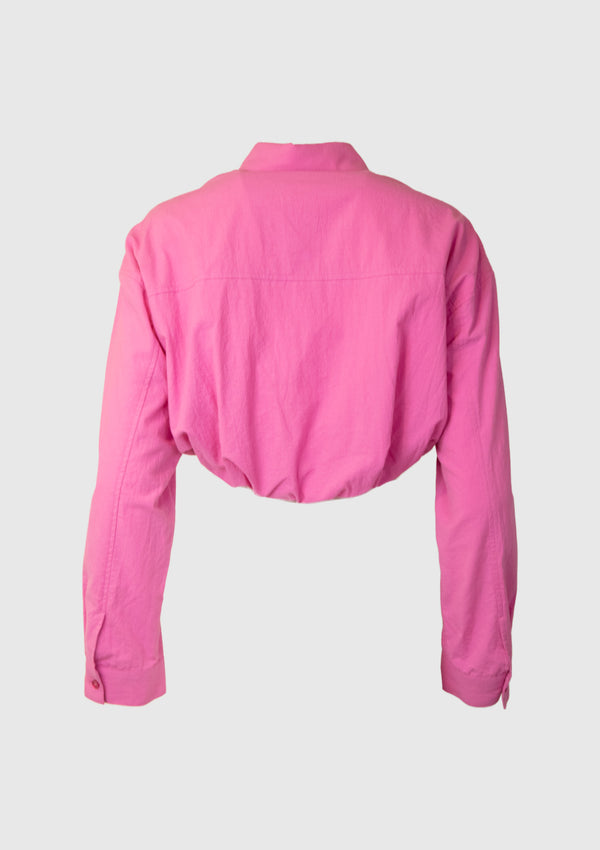 Cotton Gathered Cropped Shirt in Pink