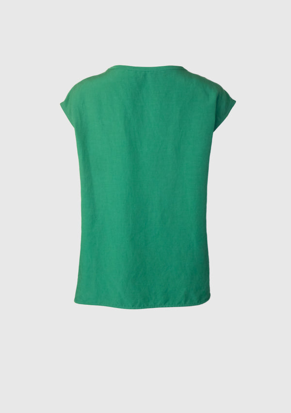 Cotton Blend 1 Pocket Sleeveless Boxy Blouse in Green