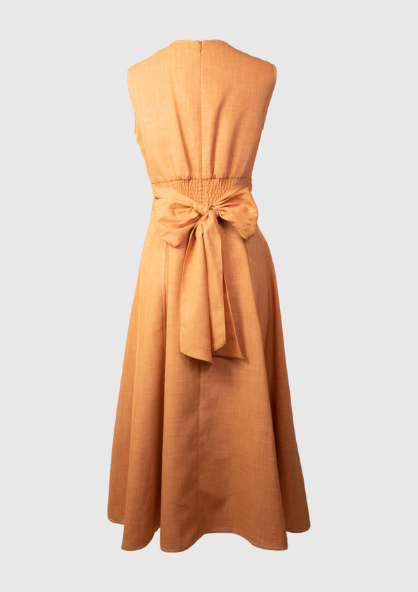Round Neck Cut-Out Detail Sleeveless Flare Dress in Orange