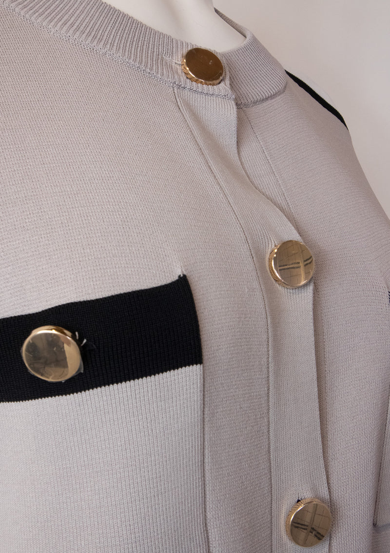 Colour Block Gold Buttoned 4 Pockets Vest in Grey