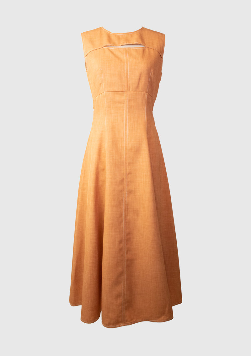 Round Neck Cut-Out Detail Sleeveless Flare Dress in Orange
