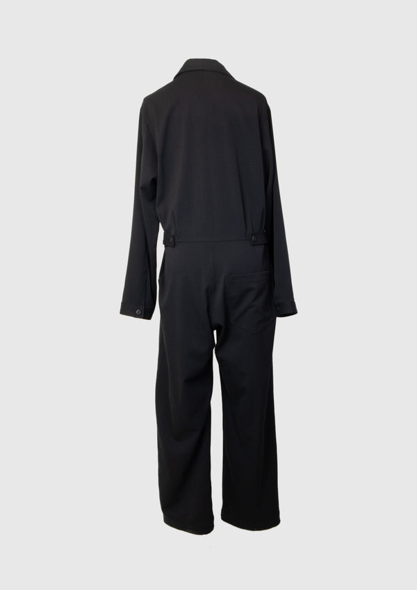 Collar Conceal Placket Patch Pocket Jumpsuit in Black