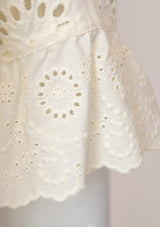 Cotton Lace Cut Out Crop Peplum Blouse in Ivory