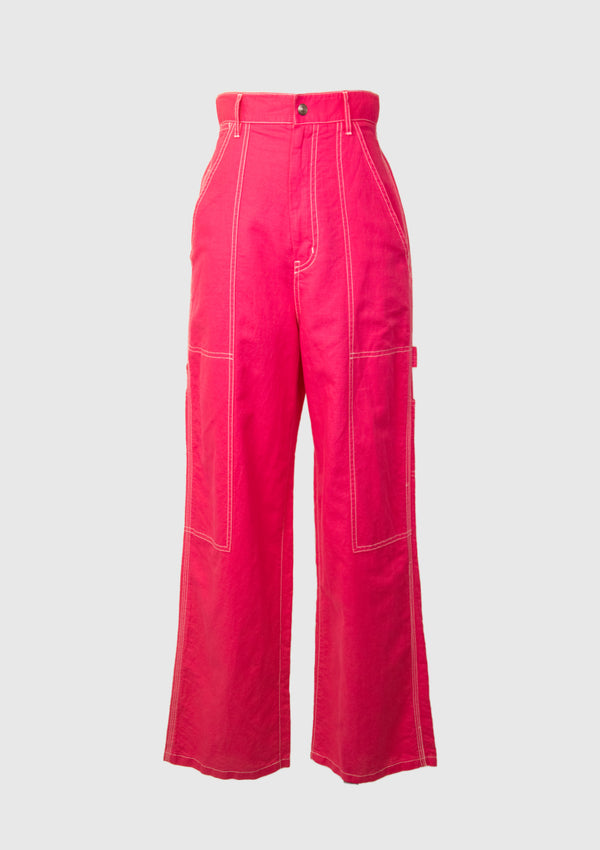 Linen x Cotton Hammer Loop Painter Pants in Fuchsia Pink