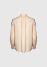 Double Strap Ribbon Band-Collar Long Sleeve Shirt in Light Pink