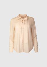 Double Strap Ribbon Band-Collar Long Sleeve Shirt in Light Pink