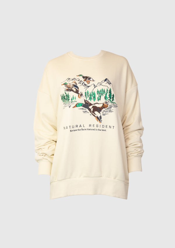 Embroidery Nature Graphic Slogan Pullover in White
