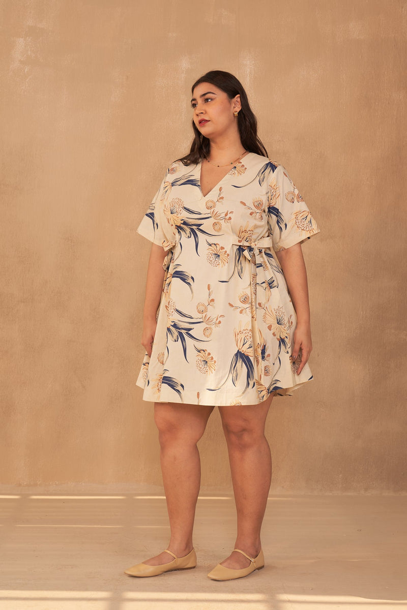 The Inner Power Organic Cotton Dress in Off White Printed