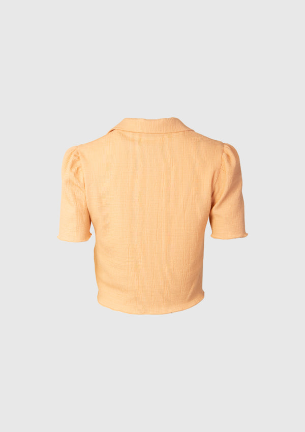 Crinkled Short Sleeve Short Shirt in Orange