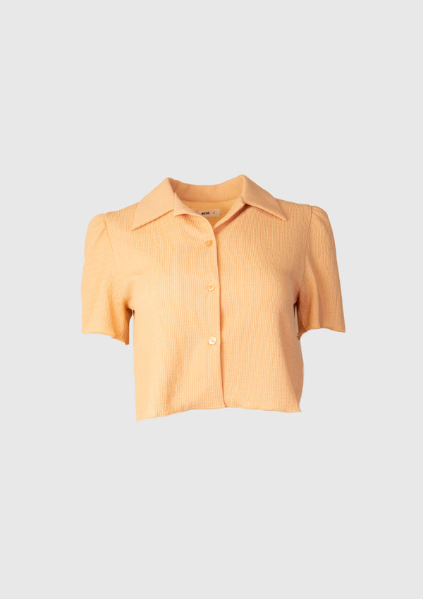 Crinkled Short Sleeve Short Shirt in Orange
