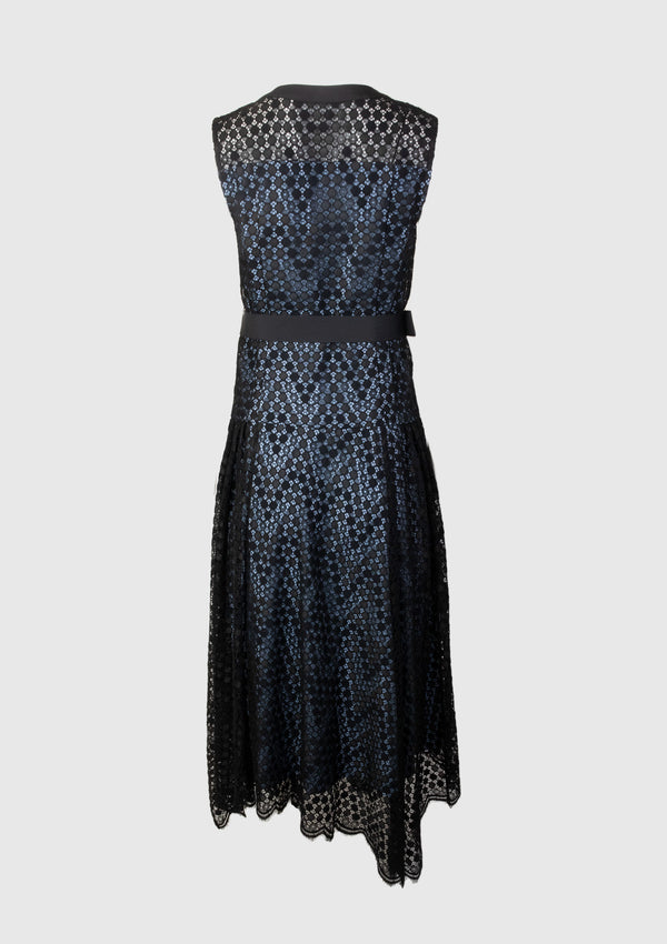 Cord Lace Handkerchief-Hem Dress in Black
