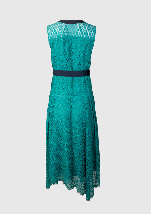 Cord Lace Handkerchief-Hem Dress in Green