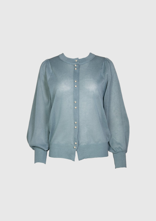 Pearl Button Sheer Cardigan in Blue