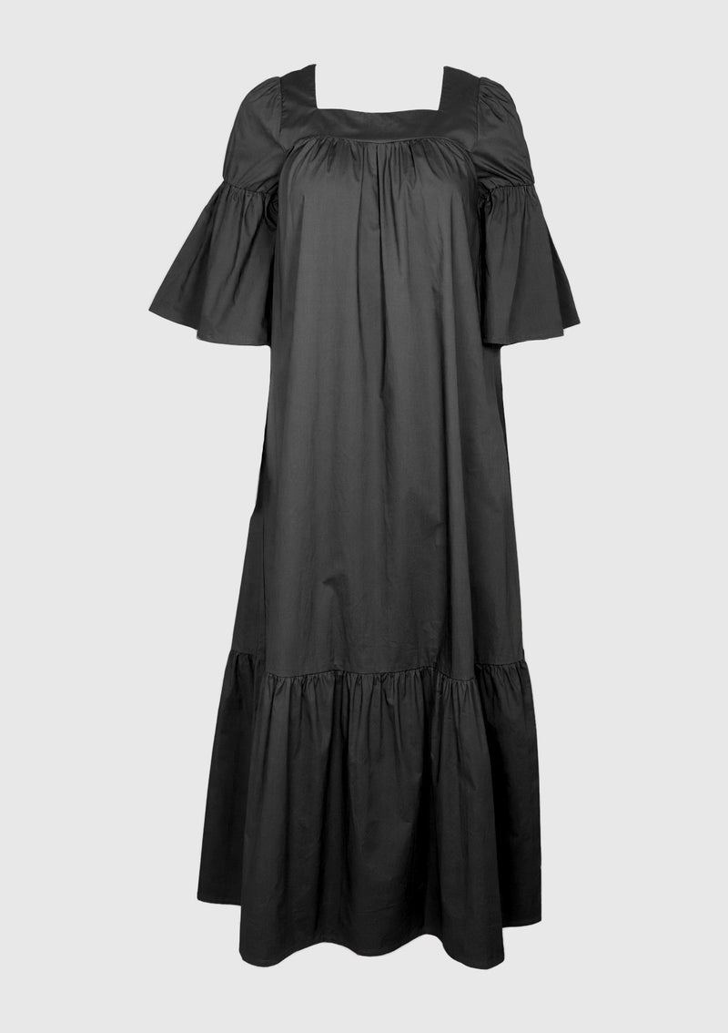 Square Neck Flare Dress in Black