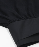Round-Neck Half-Sleeve Ribbon Cuff Blouse in Black