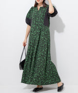 Puff Sleeve Floral Jacquard Dress in Green