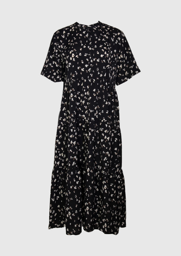 Geometric Print Tiered Dress in Black
