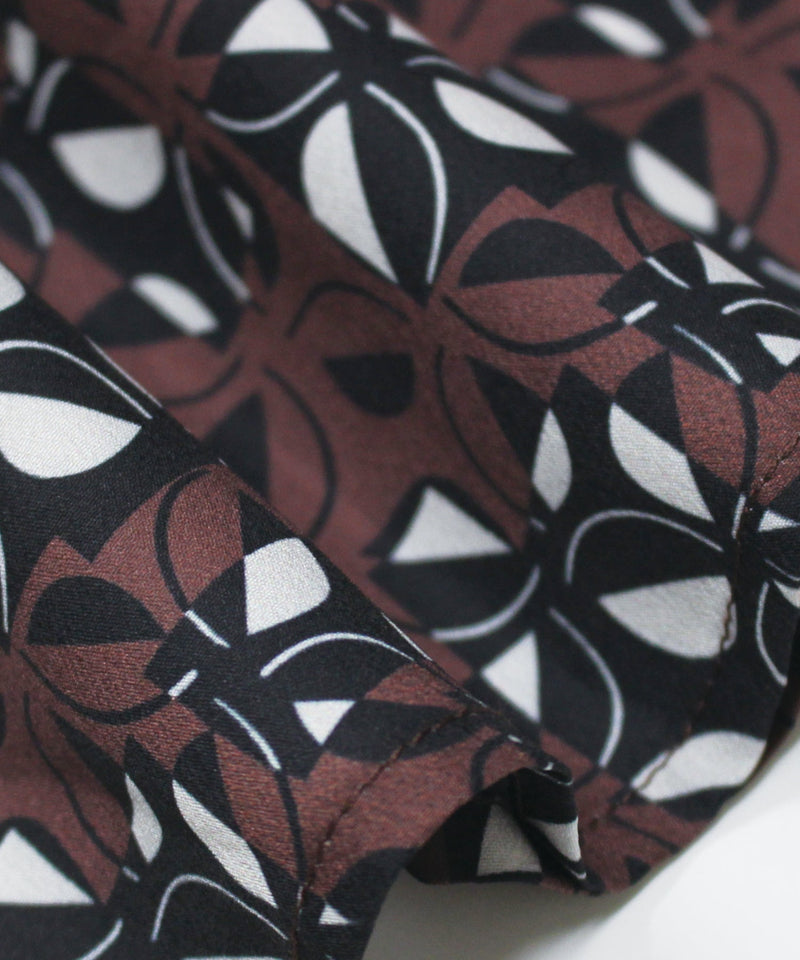 Geometric Print Tiered Dress in Brown