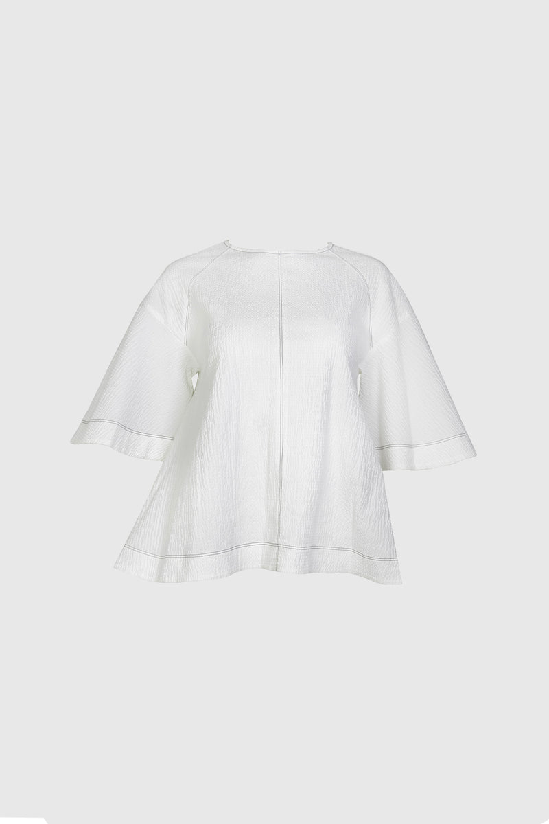 Contrast Stitching Flare Blouse in White