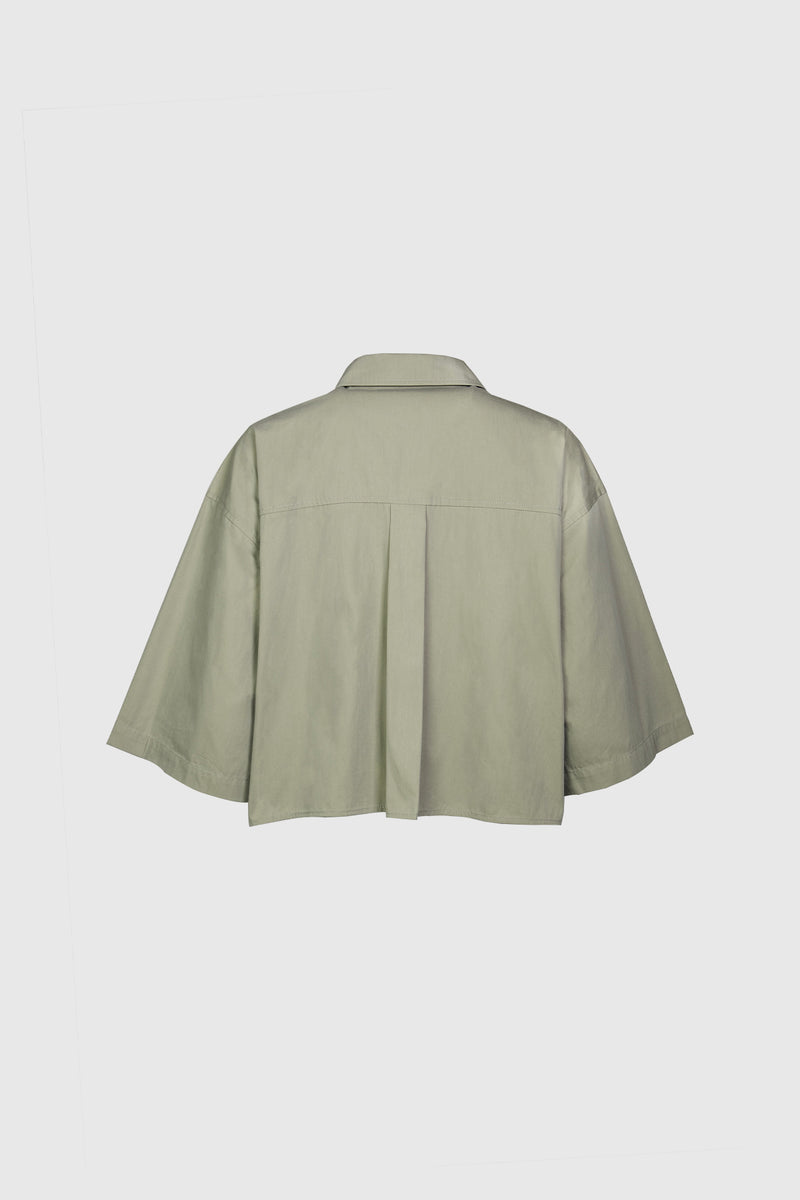Half-Sleeve Cropped Shirt in Khaki