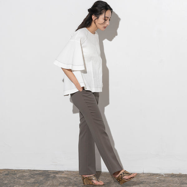 Contrast Stitching Flare Blouse in White