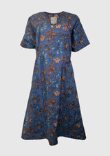 Blue Fields Organic Cotton Midi Dress in Navy Printed