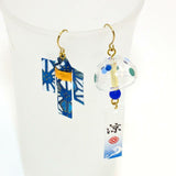 Japanese Wind Bell and Yukata Dress Earrings in Blue Multi
