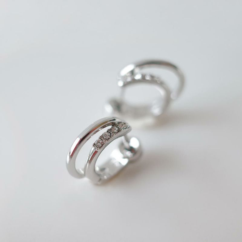 Dual Strand Hinged-Hoop Earrings with Swarovski Crystals in Silver