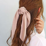 Chiffon Scarf Scrunchie With Long Bow in Beige