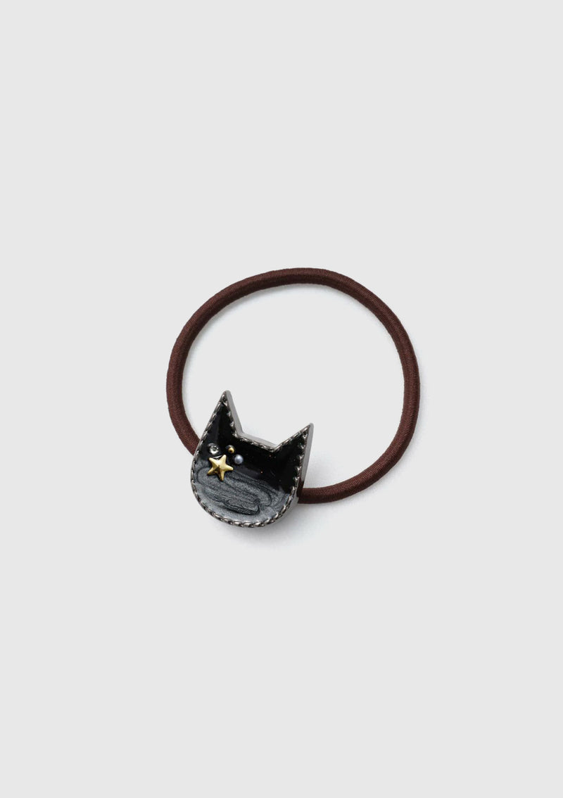 Marbled Cat Face Motif Hair Tie in Black