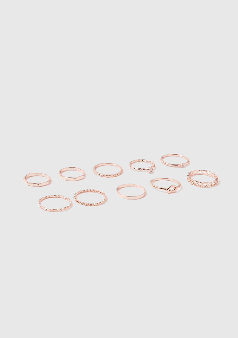 10-Piece Stacking Rings in Pink Gold