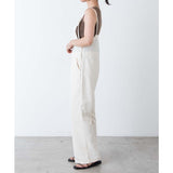 Skinny Strap Semi-Flared Leg Dungarees in Ivory