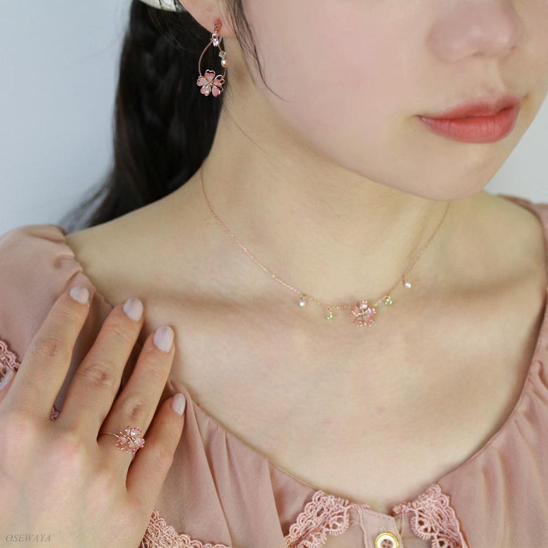 Large Sakura Teardrop Clip-On Earrings in Pink - LUMINE SINGAPORE