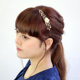 Bejewelled Wire Hair Band with Rose Motif in Gold