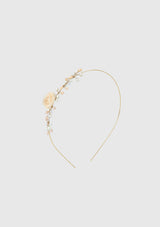 Bejewelled Wire Hair Band with Rose Motif in Gold