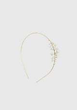 Bejewelled Wire Hair Band with Pearl Motif in Gold