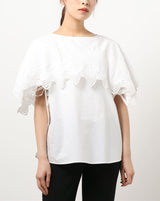 Layered Style Lace Yoke Blouse in White