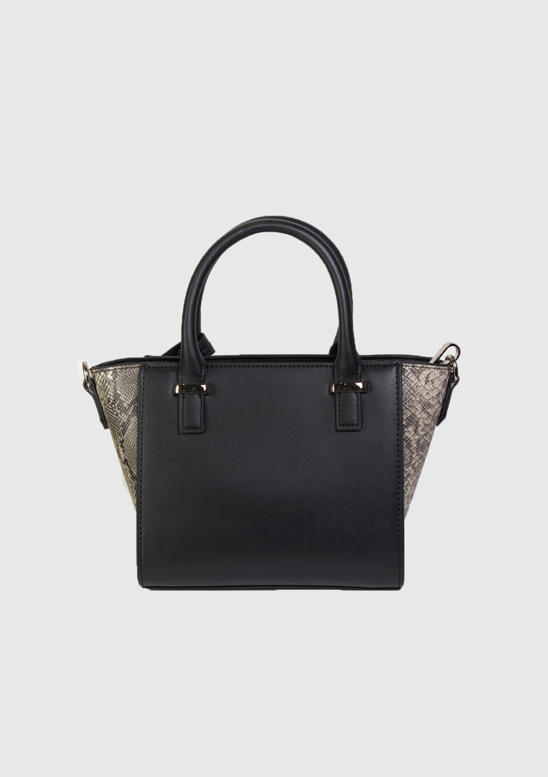 2-Way Python Pattern Trapezoid Handbag in Black