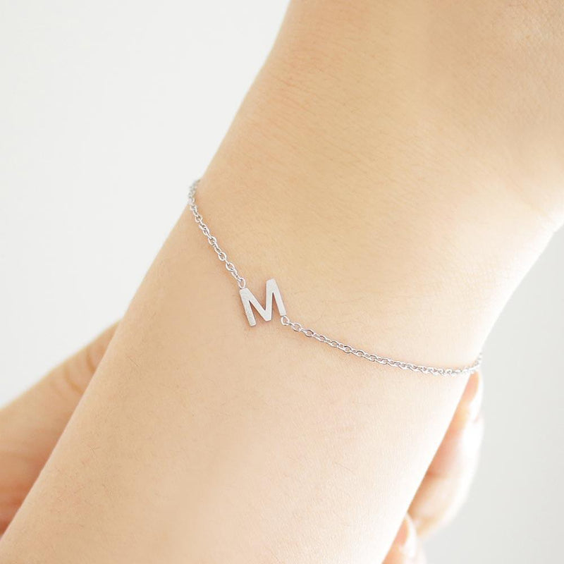 M Initials Pendant Bracelet in Silver